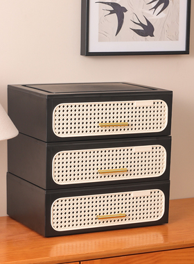 中古风藤编抽屉式收纳盒摆件