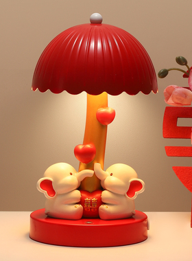 结婚礼物大象长明灯婚房摆件