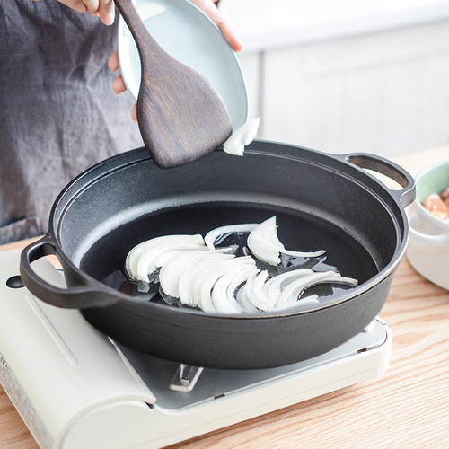 铸铁平底锅不粘锅无油烟厚铁锅煎锅无涂层烙饼锅燃气灶电磁炉通用 - 图1