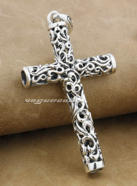时尚风圆柱形镂空花纹十字架吊坠