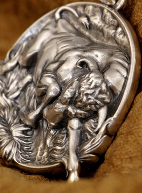 男士925银霸气野牛吊坠