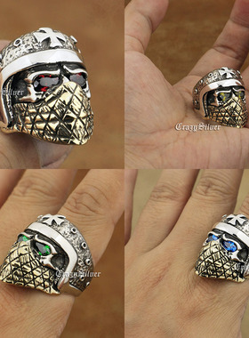 复古骷髅面具男士纯银戒指