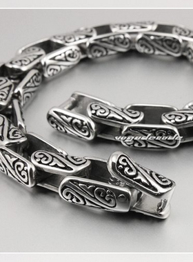 银色时尚风图腾钛钢手链包邮长度