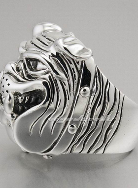闪亮斗牛犬男士纯银饰品生肖戒指