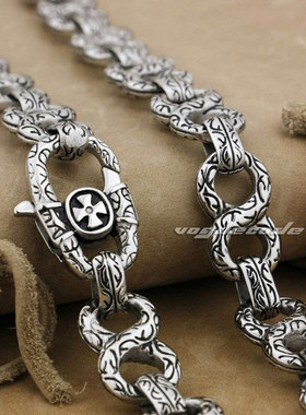 时尚男款8字型钛钢项链 朋克风潮骑士复古十字链扣316L不锈钢项链