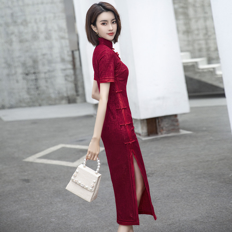 红色旗袍2021年新款妈妈装敬酒服 夜树旗袍