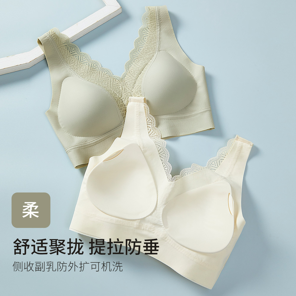 无痕运动内衣女夏季小胸聚拢无钢圈收副乳防下垂上托背心式文胸罩-图1