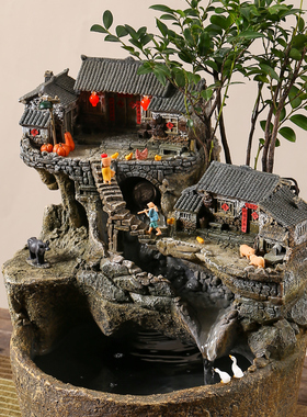 且听风吟 万物有声 流水客厅摆件水循环造景 灯笼可亮含水泵现货