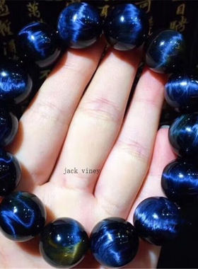 JACKVINEY大颗粒彼得石级纳米比亚老矿鹰眼级魔鬼蓝彼得石手链12m