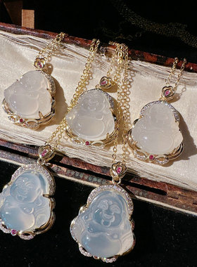 人工白玉髓透亮玛瑙宝石项链 织纹雕金 镀18K金蜂巢花朵锆石手链