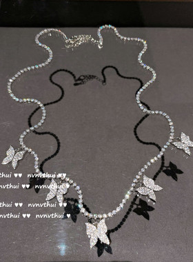 欧美宝石白金满钻字母骨头项链