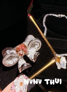 名媛气质晚宴玲珑花蝶锆石耳环 奢华超闪暮光黄蝴蝶女戒 生日礼物