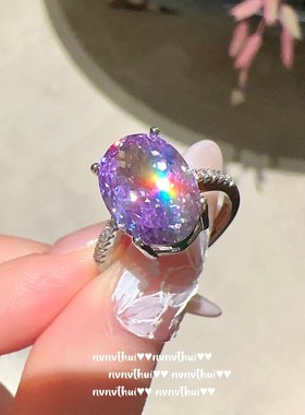 藕荷紫气质超闪百搭年会宝石戒指 轻奢名媛镀18K金鸢尾紫锆石指环