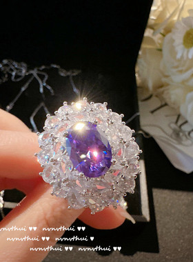 轻奢嘉柏俪葡萄紫璀璨宝石项链 复古宫廷镀18K金坦桑锆石耳环戒指