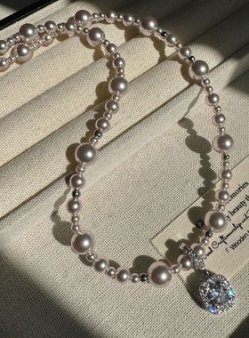 多款曼塔玫瑰锆石碎银子珍珠项链轻奢小众渐变串珠颈链气质锁骨链