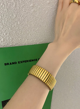 高级感弹力复古表带手环钛钢手镯冷淡风个性夸张时尚气质百搭镯子