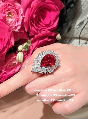 古董感抹谷鸽血红水滴宝石宴会项链气质贵妇年会花朵锆石镀金耳环