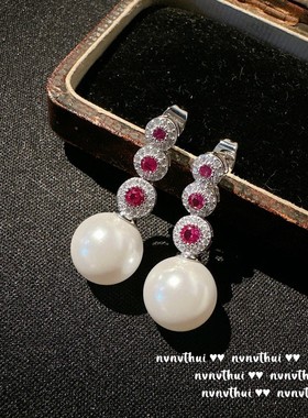 高级感时尚精致双色宝石花朵戒指 气质简约镀金锆石珍珠商务耳环