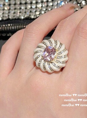 巴西帝王新中式少女粉人工玉髓手链 气质减龄珐琅胭脂粉锆石戒指