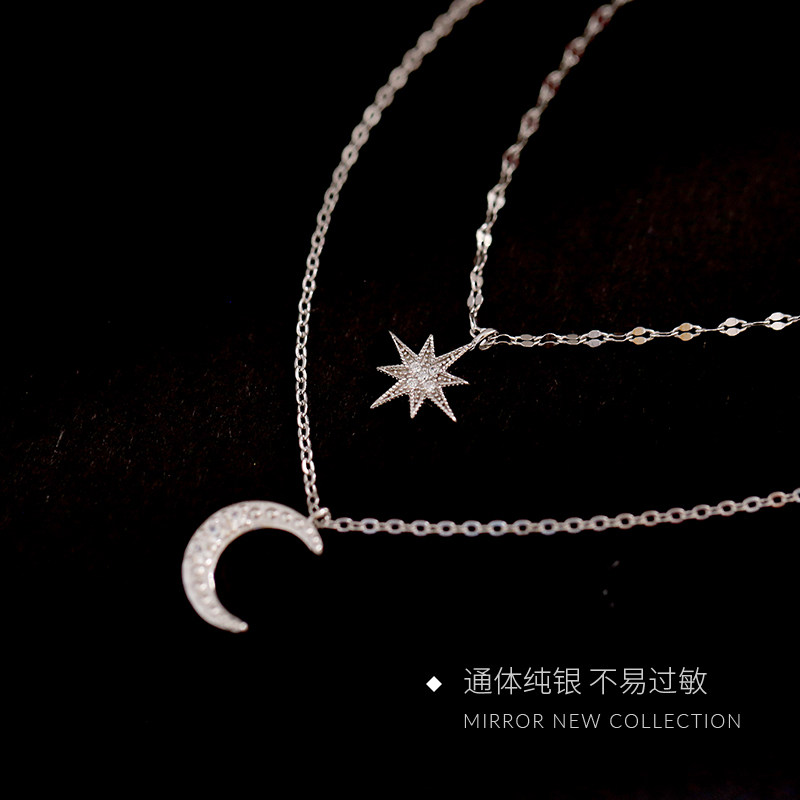 小麋人星月女纯银个性双层颈锁骨链 小麋人项链