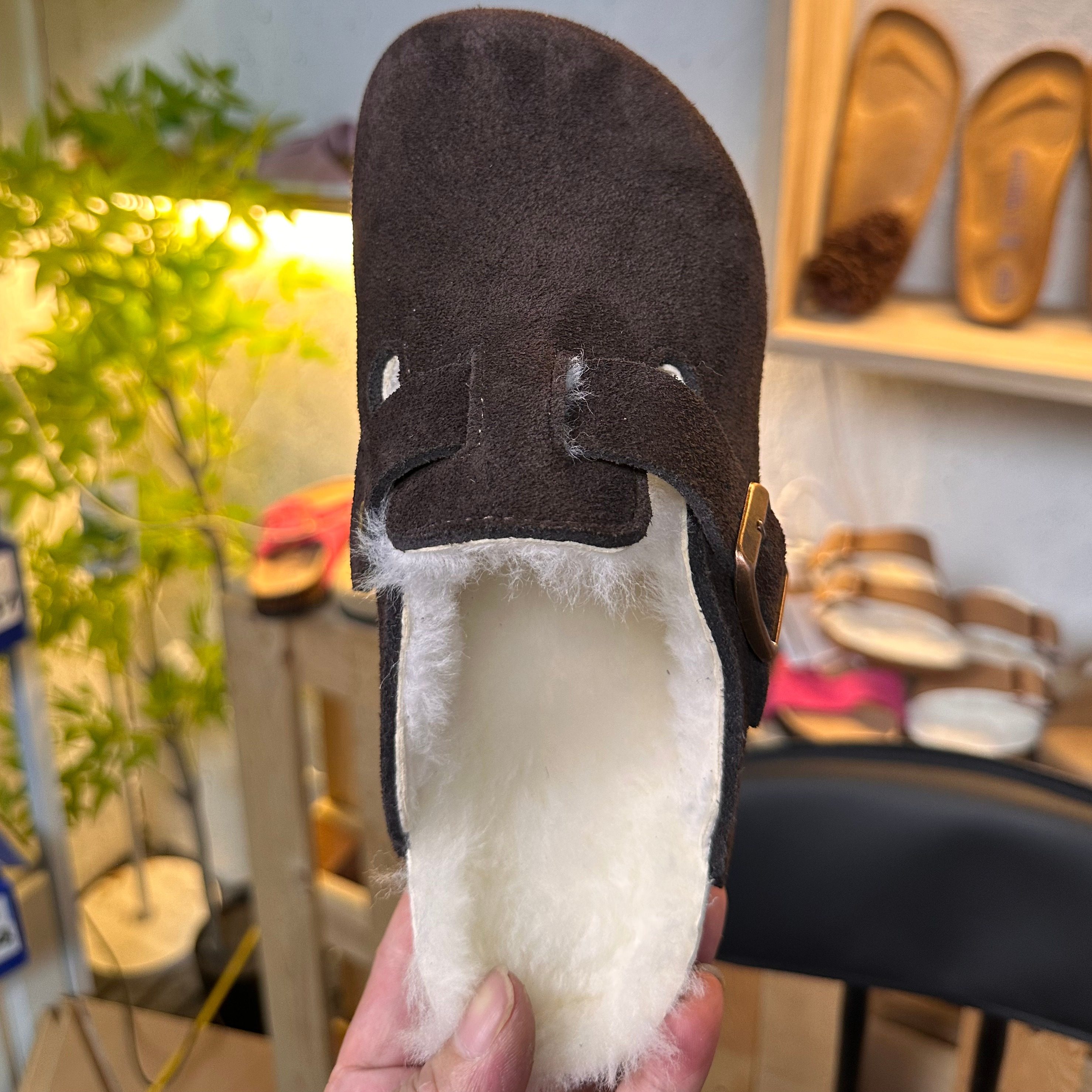 半包勃肯鞋头层牛皮羊毛一体保暖一脚蹬秋冬加绒毛毛鞋防滑平底,淘宝优惠券,粉丝福利购,淘宝优惠卷