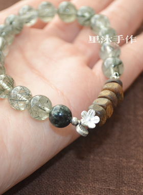 水晶绿幽灵沉香925银手链女款