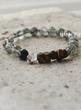 水晶绿幽灵沉香925银手链女款