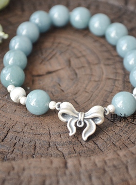 蓝翡翠银蝴蝶925银手串