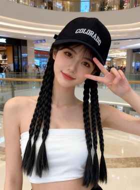 二类电商帽子假发麻花辫甜酷辣妹辫子拳击马尾网红日常同款发饰品