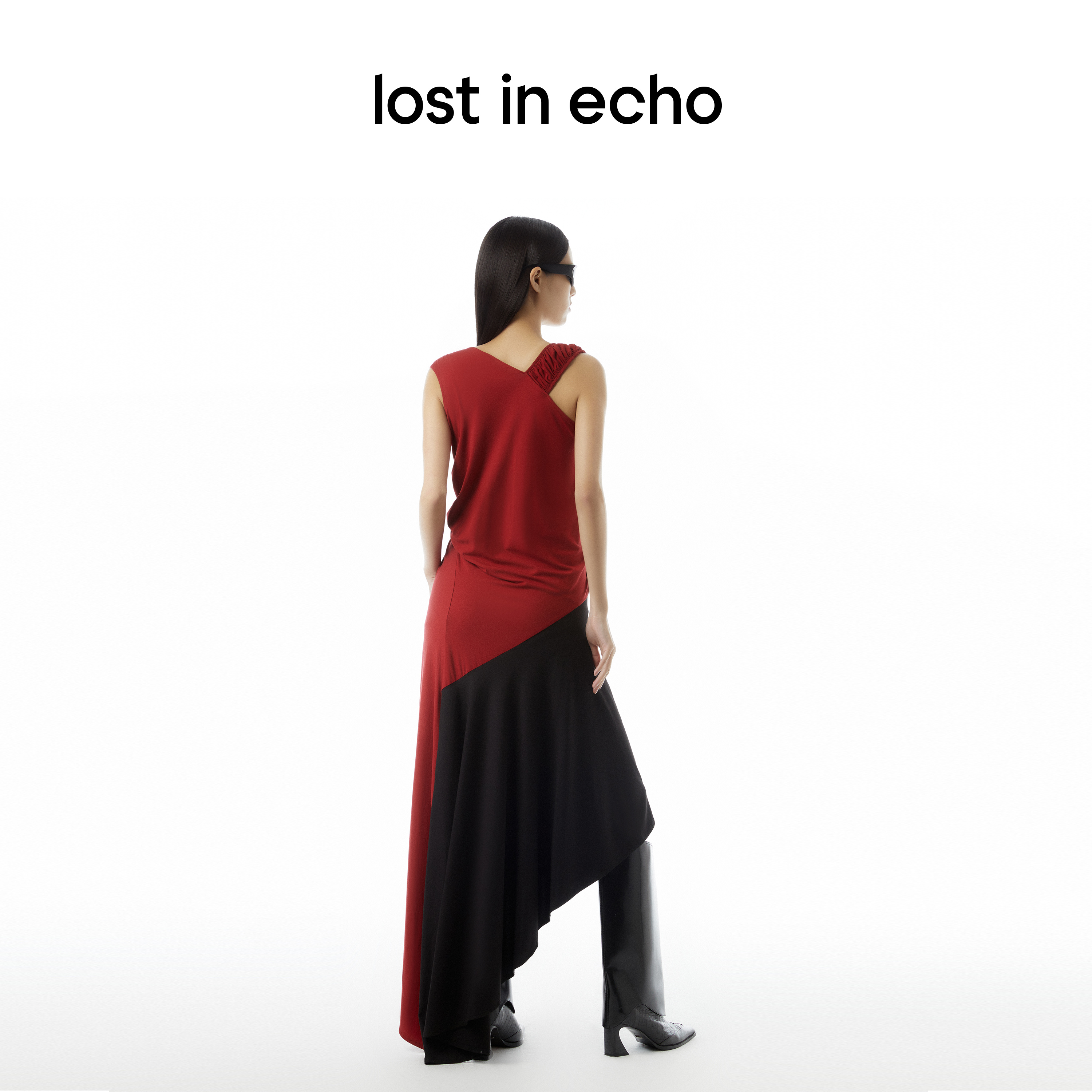 lost in echo 原创设计师品牌不对称拼接抽褶针织无袖连衣裙高级 - 图2