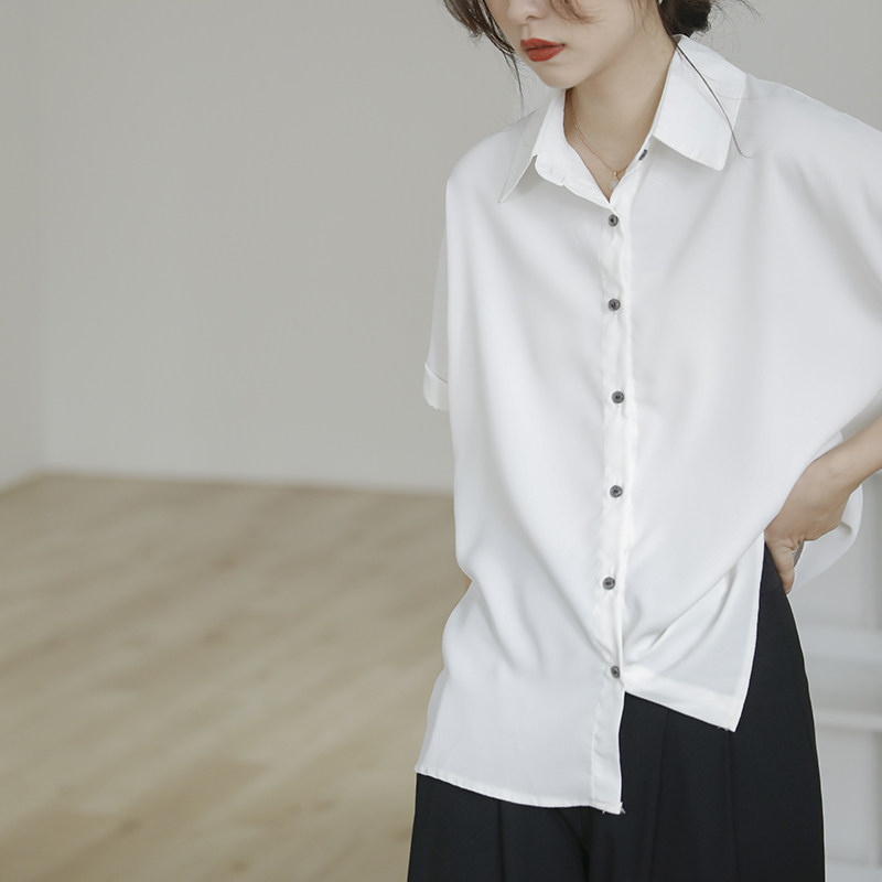 白色女夏短袖设计感小众港风衬衫 堇眉衬衫