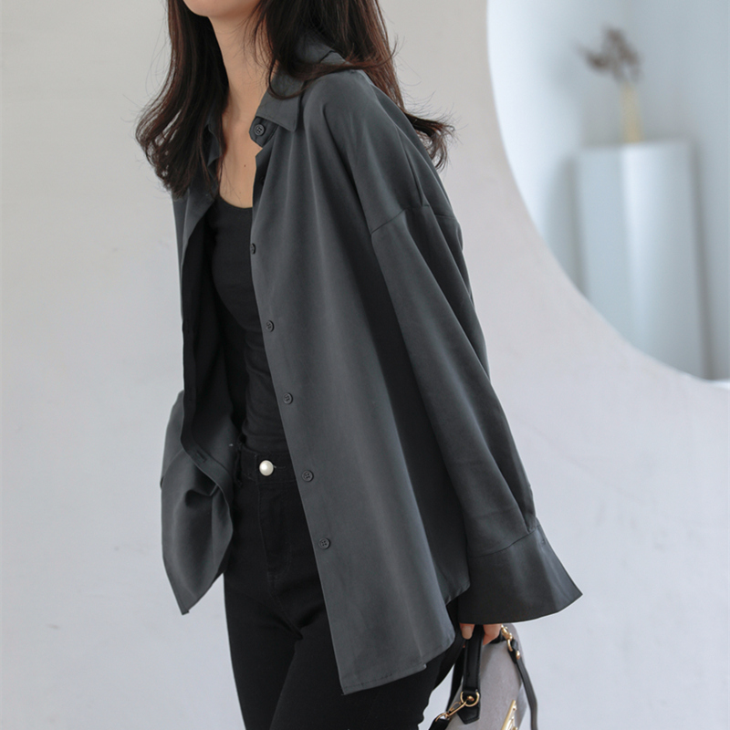 冷淡风垂感灰色女秋装宽松长袖衬衫 堇眉衬衫