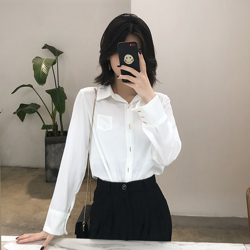 2020春夏新款雪纺长袖宽松白衬衫 堇眉衬衫