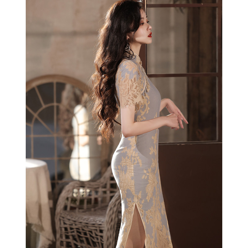 高端旗袍2022年新款夏季蕾丝连衣裙 惜淑旗袍