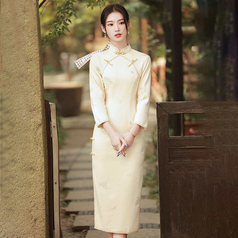 复古2021年新款改良长袖毛呢旗袍 惜淑旗袍