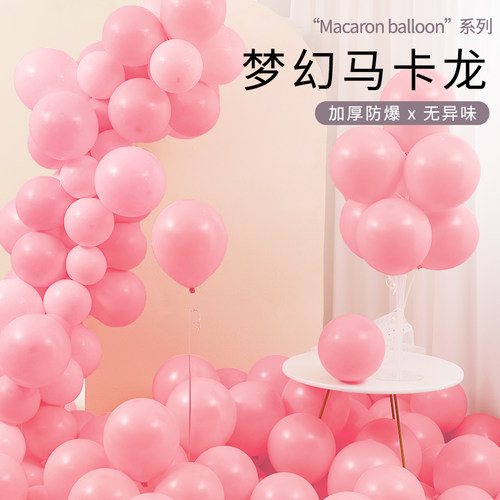梦幻马卡龙气球高级感粉白色彩生日布置儿童无毒周岁派对场景装饰 - 图1
