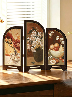kc中古风屏风摆件摆画客厅玄关