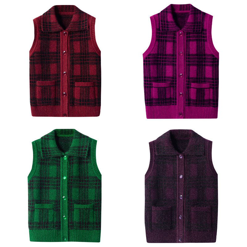 老人背心女春秋妈妈装针织马甲老太太坎肩奶奶毛衣开衫不起球外套 - 图1