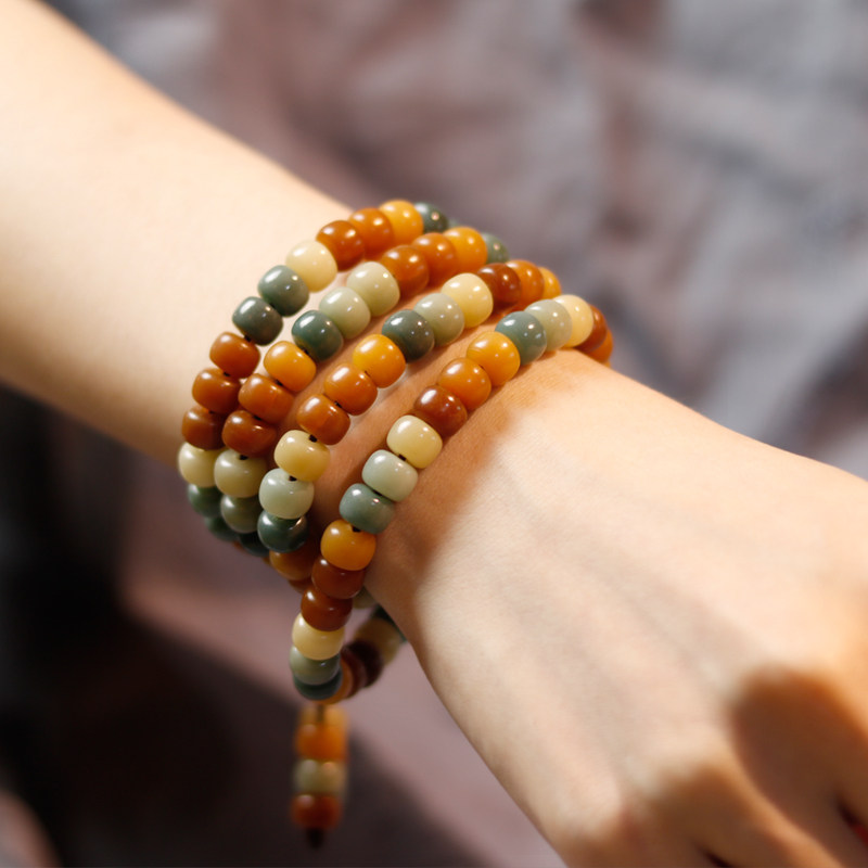 风化白玉菩提根多宝珠手链项链阴皮桶珠苹果珠佛珠手串108颗男女 尚学习吧