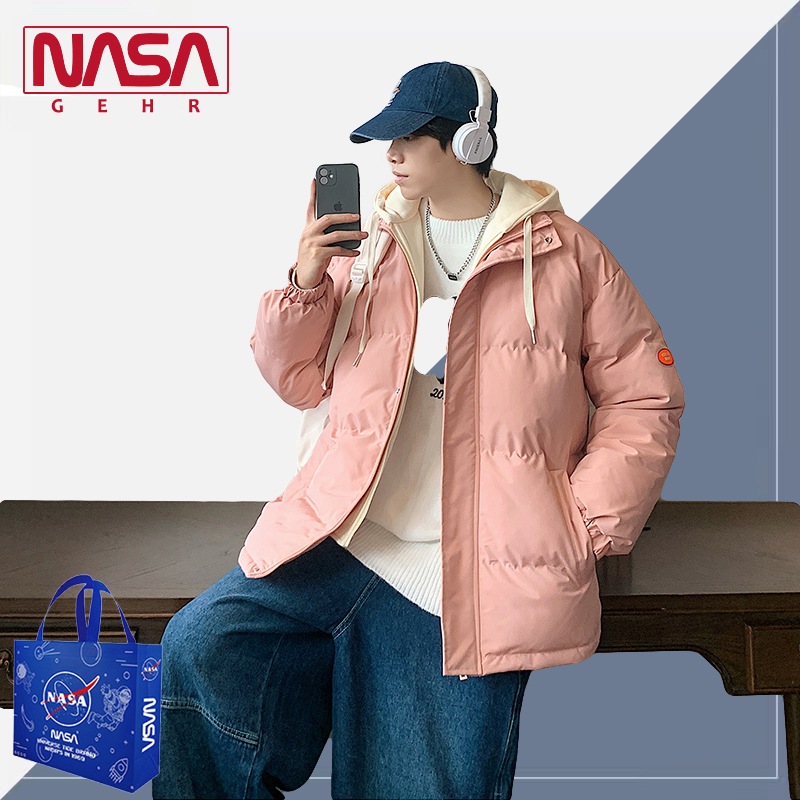 nasa联名2023年新款假两件棉服，冬季连帽加厚羽绒保暖棉衣情侣外套-第4张图片-提都小院