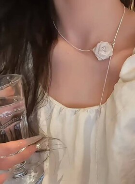 韩系闪钻网纱山茶花朵项链女2026新款高级感轻奢小众锁骨颈链