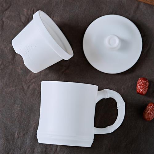 器语纯良 羊脂玉瓷办公杯子茶水分离带盖过滤内胆泡茶杯个人杯陶 - 图0