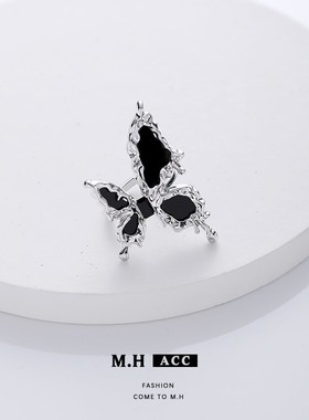 国风黑色蝴蝶开口戒指女新中式简约高级感食指戒小众设计手饰