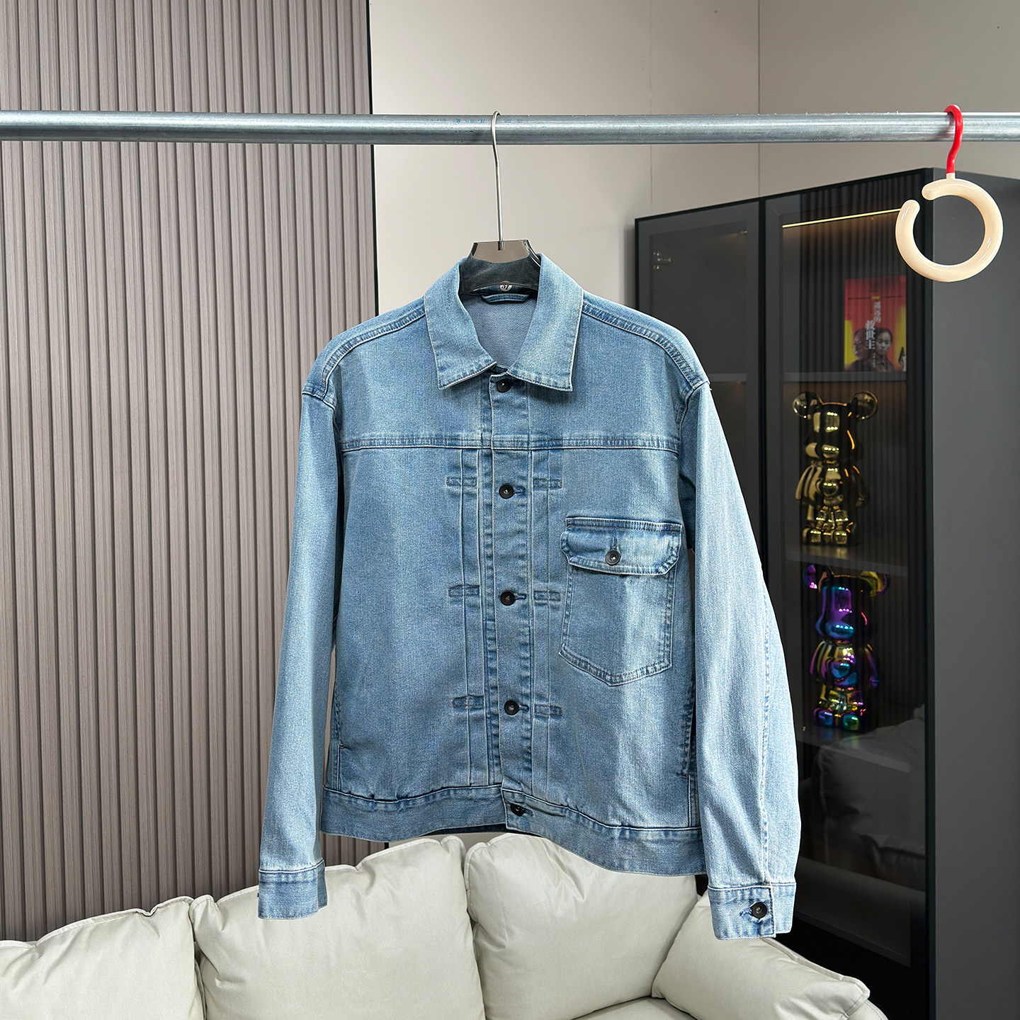 设计师款~重磅水洗 秋冬男士外贸复古宽松挺括弹力牛仔夹克外套潮,淘宝优惠券,粉丝福利购,淘宝优惠卷