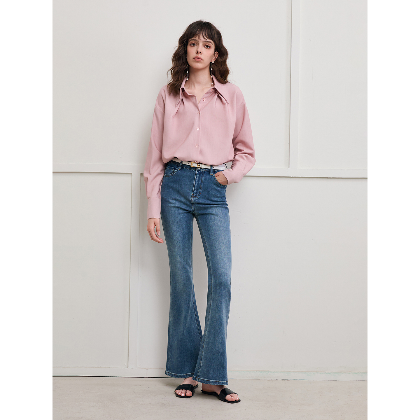 Garbociaga龙喜儿 乌龙蜜桃 高级设计感叠穿衬衣前襟压褶衬衫1237 - 图1