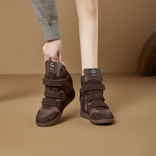 工厂原单撤柜内增高6.5cm真皮高帮鞋女秋季复古休闲时尚小白鞋潮