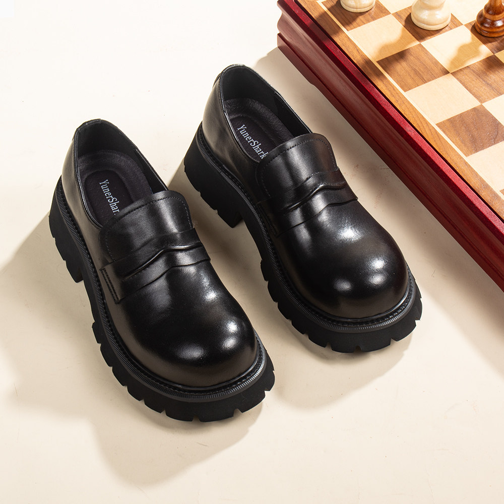 男士一脚蹬商务休闲乐福鞋厚底增高轻便豆豆鞋英伦风牛皮大头皮鞋,淘宝优惠券,粉丝福利购,淘宝优惠卷