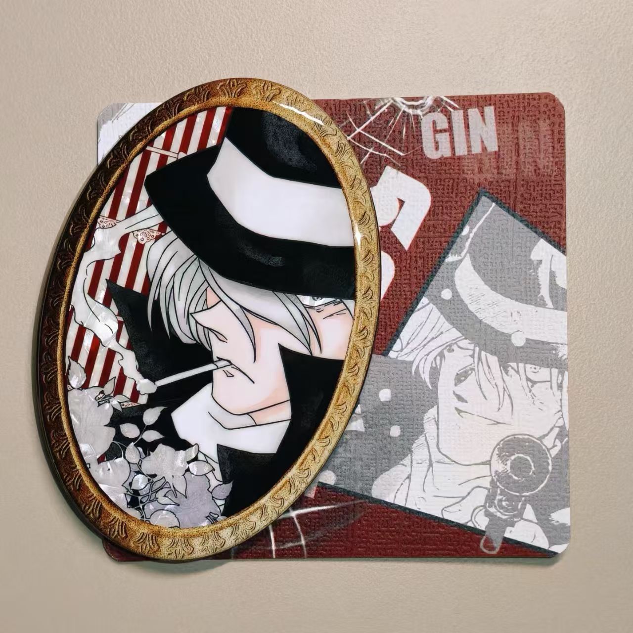 名侦探柯南周边同人谷黑衣组织琴酒贝尔摩德椭圆吧唧徽章胸针 - 图0