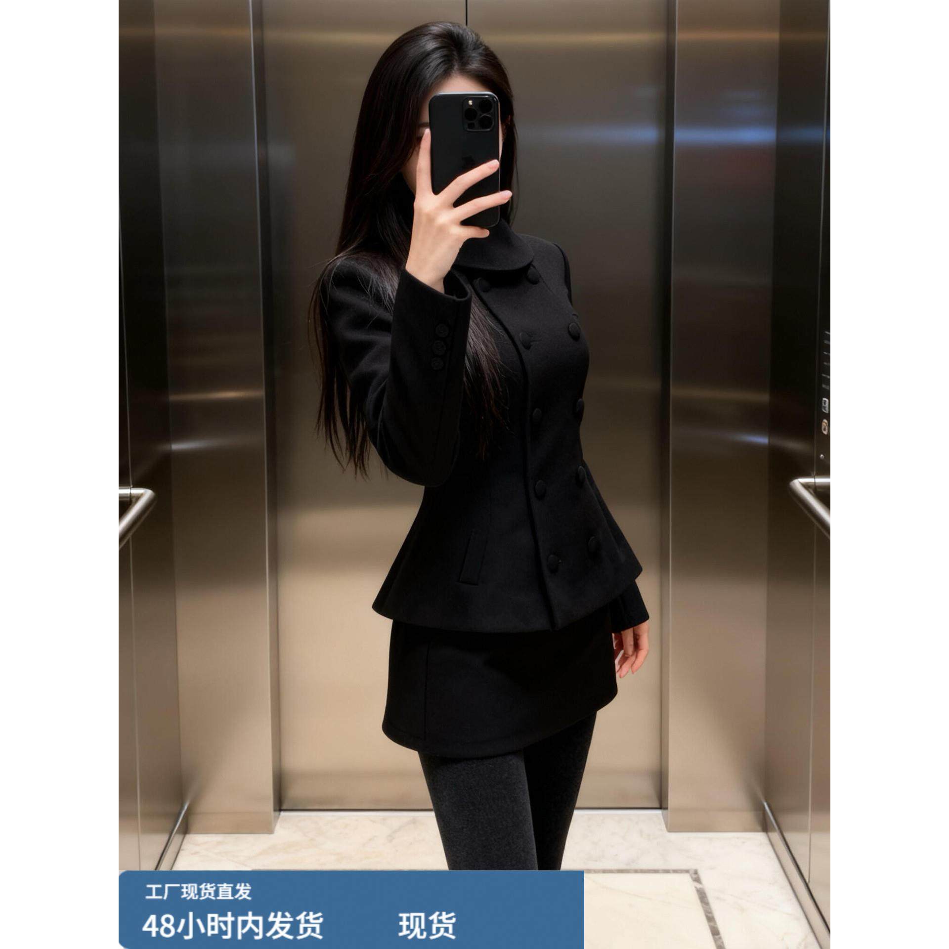 高级赫本风黑色毛呢西装连衣裙子女2025秋冬季新款小个子套装短裙,淘宝优惠券,粉丝福利购,淘宝优惠卷