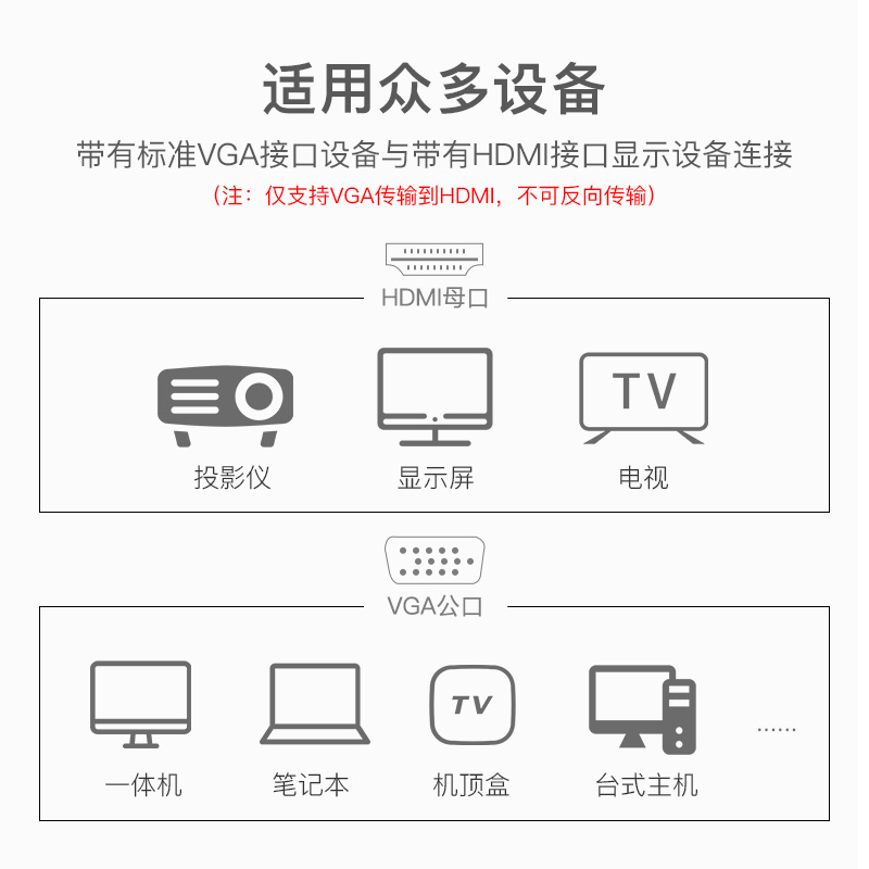 秋叶原VGA转HDMI转换器带音频高清转接线笔记本电视投影仪转接头-图3